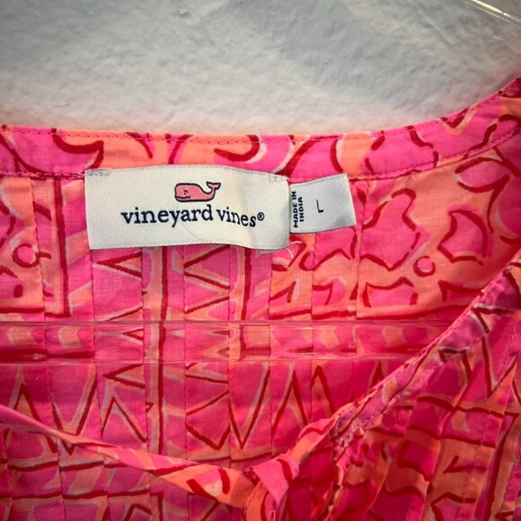 Vineyard Vines Tortola Scarf Print Pleated Top Knockout Pink Sz LARGE $148 - Picture 3 of 6